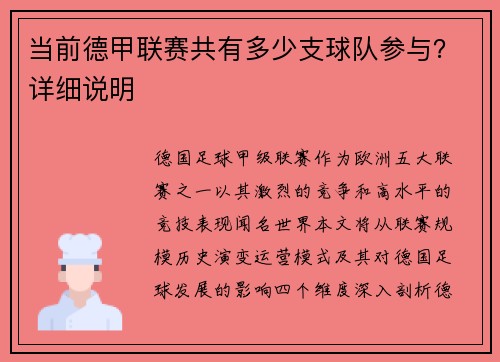 当前德甲联赛共有多少支球队参与？详细说明